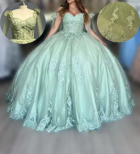 Vista 4 de Ftupza Vestidos de quinceañera con hombros descubiertos vestidos de tul hinchados para vestido de 15 años de encaje apliques vestido de fiesta Ftu01