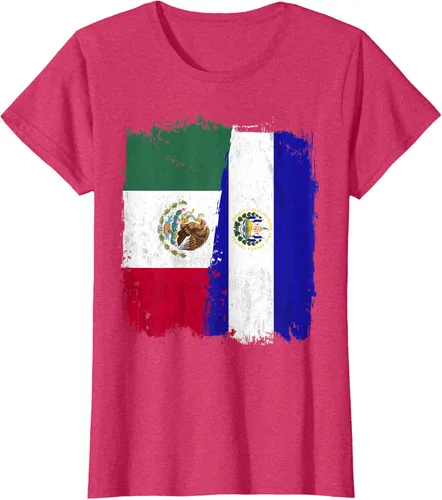 Vista 12 de Camiseta con la bandera mexicana de El Salvador con la mitad de la bandera mexicana de El Salvador
