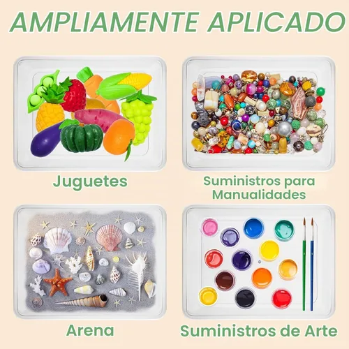 Vista 5 de 10 bandejas de arte de plástico para actividades, bandeja apilable para manualidades, bandeja de almacenamiento plana, bandeja organizadora