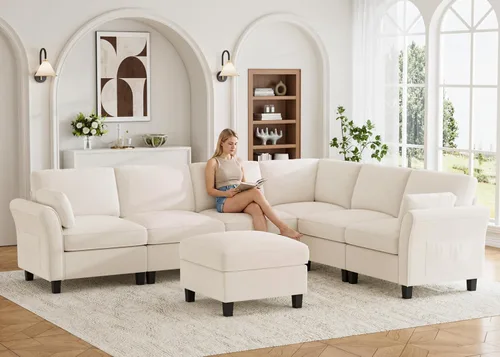 Vista 7 de Legend Vansen - Sofá modular modular reversible en forma de U con otomana, sofá de poliéster de felpa de asiento profundo con almacenamiento