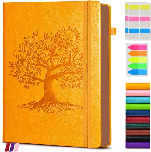 Vista 21 de Diario vintage de cuero con 300 páginas numeradas, diario rayado A4 para hombres y mujeres, diarios para escribir, cuaderno de rayas universitarias