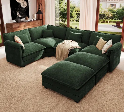 Vista 47 de ELUCHANG Sofá Seccional Modular en Forma de L de 113 pulgadas, cómodo sofá nube de 4 asientos con otomana móvil, sofá de asiento profundo para sala