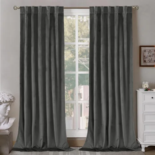 Vista 31 de BGment Cortinas de terciopelo rosa polvoriento, 2 paneles de 84 pulgadas, 2 paneles para sala de estar, aislamiento térmico de lujo, reducen