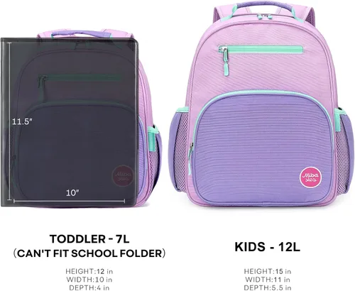 Vista 5 de mibasies Mochila para niñas y niños, ideal para niños y niñas, mochila para preescolar jardín de infantes y primaria, Púrpura claro, Niñito-12