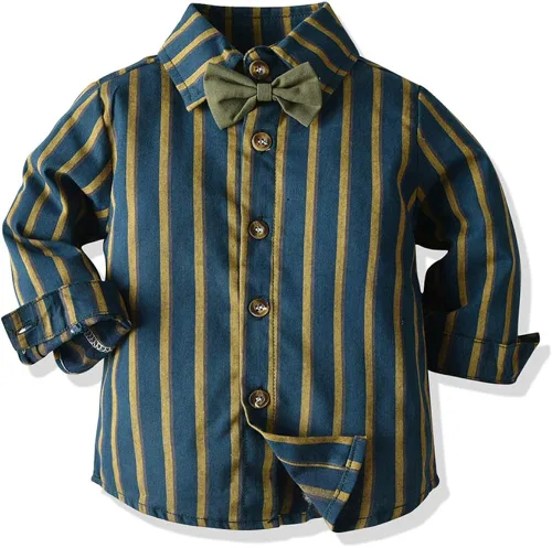 Vista 3 de Traje de Navidad para bebés y niños, camisa con corbatín, mameluco, tirantes, pantalones cortos, para boda, fiesta de cumpleaños, esmoquin, traje