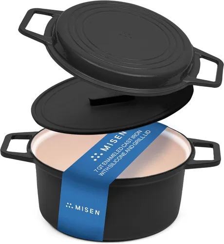 Vista 11 de Misen Horno holandés de hierro fundido esmaltado de 5.5 cuartos de galón, revestimiento de esmalte resistente a las astillas, núcleo de hierro