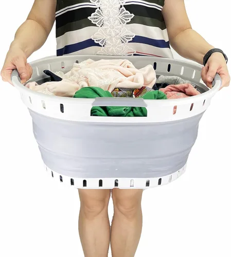 Vista 5 de SAMMART Cesta plegable de plástico para la ropa sucia de 25 litros (6.6 galones), contenedor de almacenamiento plegable, organizador y tina