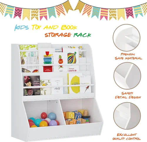 Vista 5 de UTEX Estantería para niños y almacenamiento de juguetes, organizador de almacenamiento de juguetes y estante para libros, soporte de exhibición