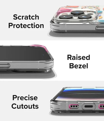 Vista 8 de Ringke Fusion Design - Funda compatible con iPhone 14 Pro Max de 6.7 pulgadas, parte trasera dura transparente con diseño de flores, a prueba