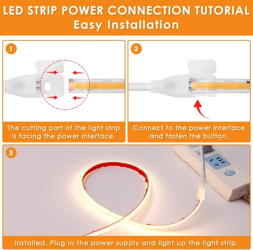 Vista 5 de Tira de luz LED COB de 110 V, 65.6 pies, 6000 K, blanco frío, IP65, impermeable, súper brillante, 5920 LED, cinta cortable para techo interior, casa