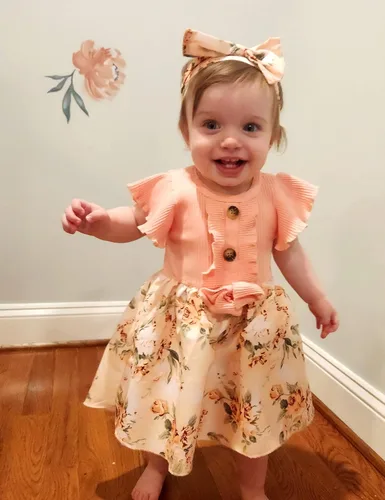 Vista 3 de Vestido de niña recién nacida, floral, manga con volantes, casual, vestido de playa, vestido de princesa con falda de princesa, vestidos de verano
