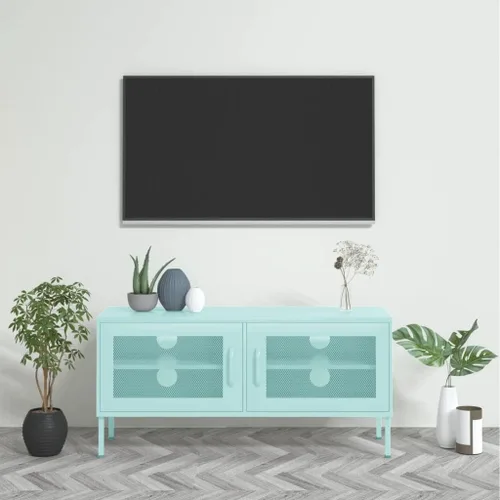 Vista 12 de Soporte de TV de metal de acero con almacenamiento, gabinete de TV de metal clásico, mesa consola de entretenimiento con estantes de almacenamiento