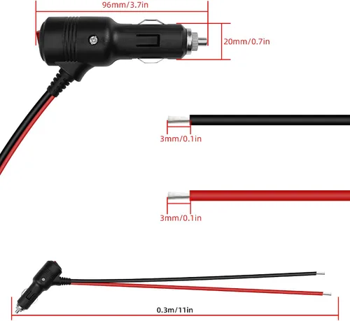 Vista 5 de Adaptador de enchufe de encendedor de cigarrillos de 12 V, 24 V, 16 AWG, resistente, 15 A, repuesto macho a cable desnudo con interruptor