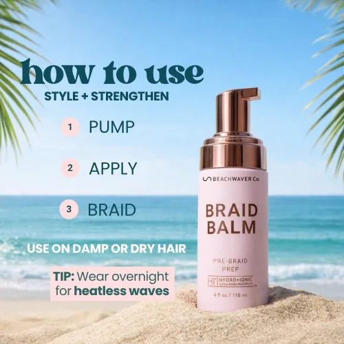 Vista 11 de The Beachwaver Co. Bálsamo para Trenzas Preparación Pre-Trenza - Tamaño Completo (4 Fl Oz) Espuma Imprimadora Domadora de Frizz Fortalece