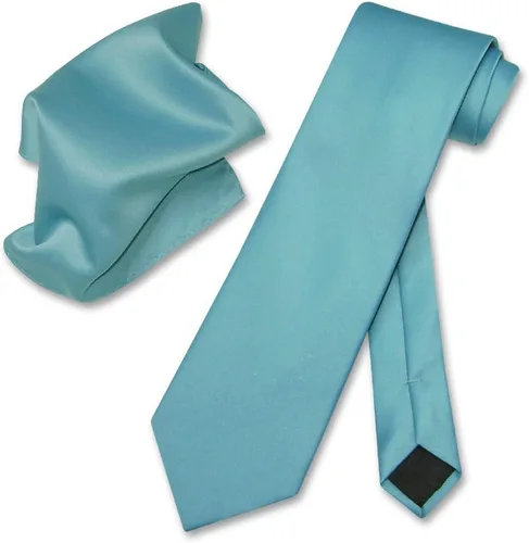 Vista 21 de Vesuvio Napoli Solid Color NeckTie & Handkerchief Pocket Square Men's Neck Tie Hanky Set Verde Aqua