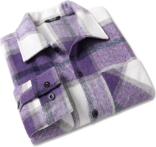 Vista 5 de COOFANDY Camisas de franela para hombre, casual, con botones, a cuadros, chaqueta de manga larga, chaqueta de forro polar con bolsillos