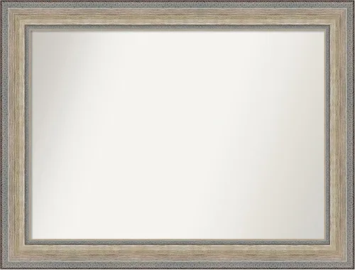Vista 301 de Amanti Art Espejo de baño plateado para sobre el fregadero, 28 x 37 pulgadas, elegante espejo rectangular de peltre cepillado, marco de madera