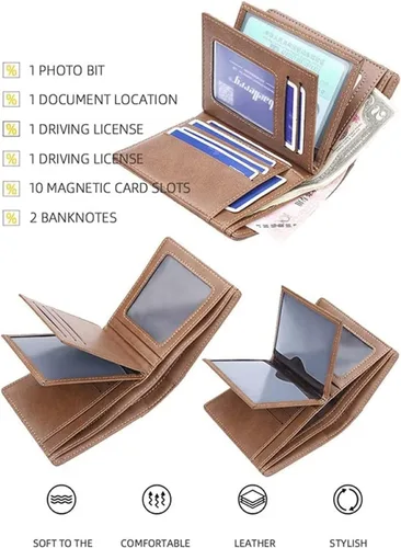 Vista 6 de MOTOZA New Classic Vertical Men Leather Wallet Man Business Card Holder ID Package Slots Credit Purse Wallets Pocket Money Bag