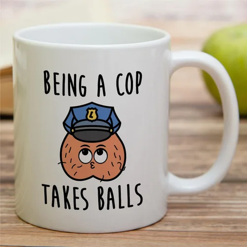 Vista 3 de Retreez Taza divertida para oficial de policía – Being A Cop Takes Balls – Tazas de café de cerámica de 11 onzas para profesionales del orden