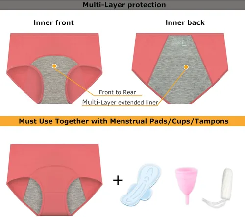 Vista 3 de Nalwort Bragas para el período menstrual para mujer y niña, ropa interior de algodón ultra suave posparto Color-M1