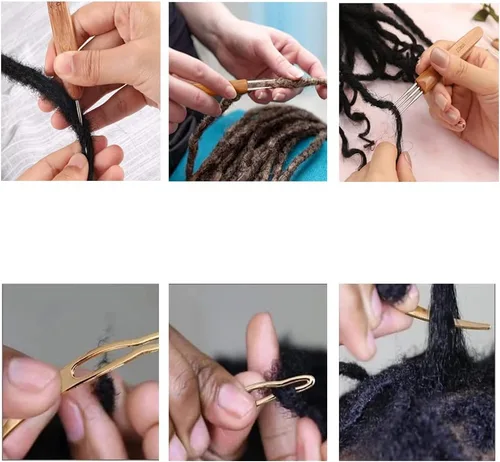 Vista 4 de Juego de 4 ganchos de ganchillo para rastas, aguja de rastas, herramienta de ganchillo para rastas, aguja de tejer, aguja de ganchillo para rastas