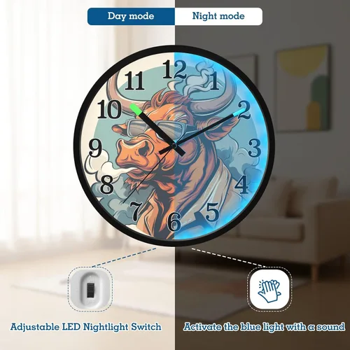 Vista 5 de Battery Operated Silent Non-Ticking Clock Luminous Voice-Activated Decor Clock Beige Retro Cow 12 Inch Decorative for Kitchen Living Room Home Office