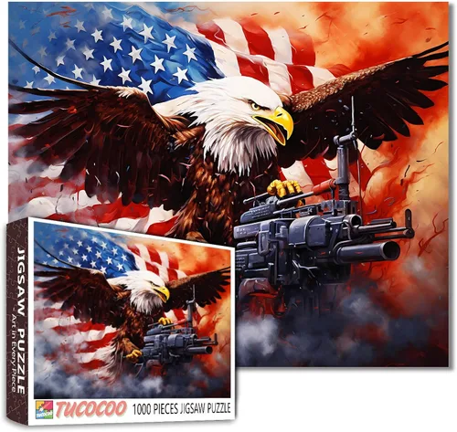 Vista 8 de Rompecabezas de 1000 piezas con la bandera americana y águila para adultos, rompecabezas del 4 de julio, para juegos de actividades familiares