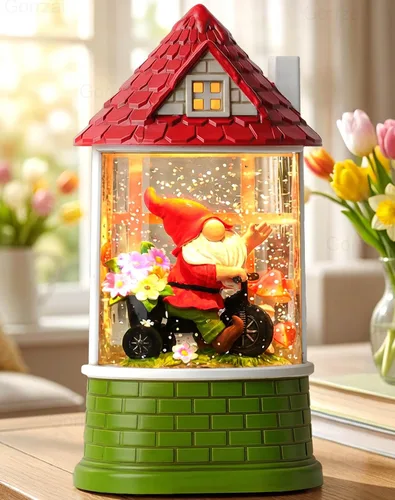 Vista 13 de Linterna de globo de nieve de Pascua, decoraciones de Pascua para el hogar con temporizador giratorio con purpurina, decoración de Pascua iluminada
