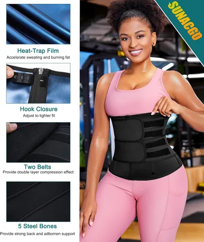 Vista 2 de SUNACGO Entrenador de cintura de sudor para mujer, corsé reductor de cintura, faja deportiva, faja moldeadora de cuerpo, cinturones de vientre