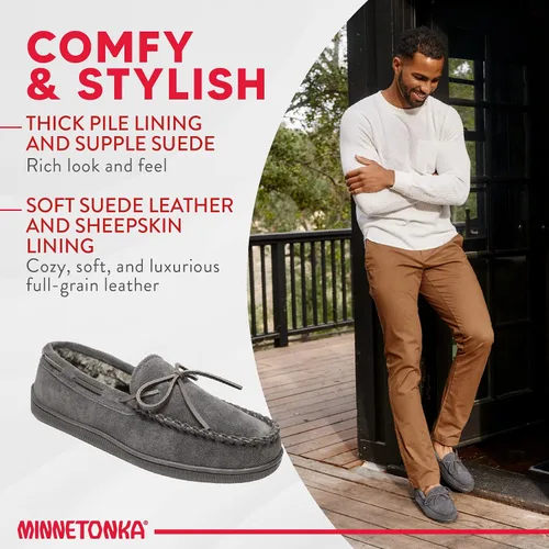 Vista 4 de Minnetonka - Pantuflas con suela rígida y forro de pelo para hombre