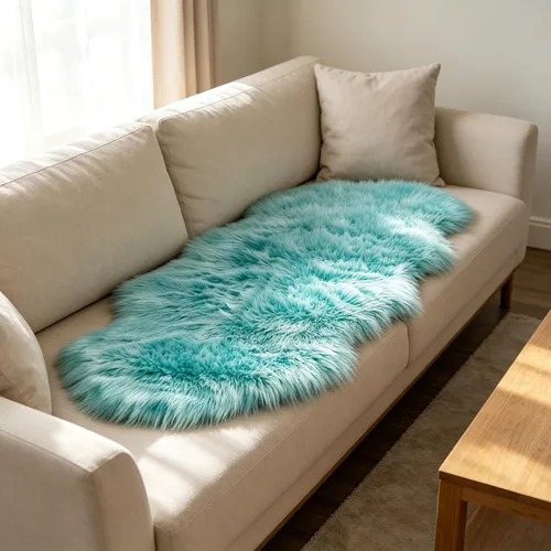 Vista 5 de Faux Fur Sheepskin Rug 2x6 ft, Fluffy Area Rug for Bedroom Living Room Aqua