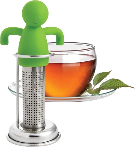 Vista 21 de HIC Kitchen Infusor de té Leaf con bandeja de goteo, té de hierbas de hojas sueltas, acero inoxidable 18/8 y silicona, juego de 2