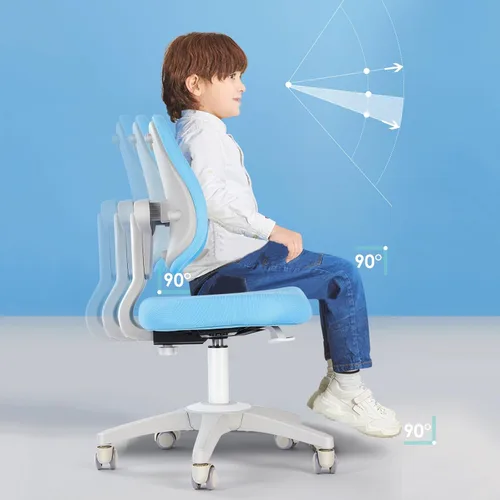Vista 5 de Silla de escritorio para niños, altura y profundidad del asiento, silla de estudio ajustable con giro de 360°, ruedas de freno para sentarse