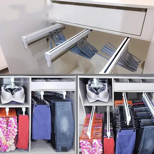 Vista 5 de Slide Out Pants Rack Closet Hanger Bar Pull Trousers Tie Belts Scarf Racks Top Mounted Wardrobe Clothes for Closet Retractable,Adjustable Aluminum