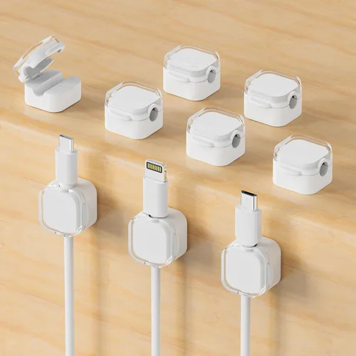 Vista 10 de Paquete de 9 soportes magnéticos para cables, clips magnéticos para cables de escritorio con adhesivo fuerte, organizador de cables para gestión