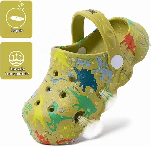 Vista 5 de techcity Zapatos de jardín de dinosaurios para niños, sandalias de dibujos animados, zuecos para la playa, piscina, zapatos de agua, toboganes