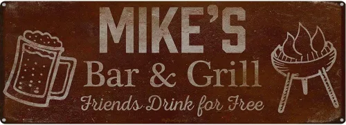 Vista 44 de Adam's Bar and Grill Friends Drink for Free, cartel de aluminio de 5.75 x 15.5 pulgadas, accesorios personalizados para bar y decoración de pared