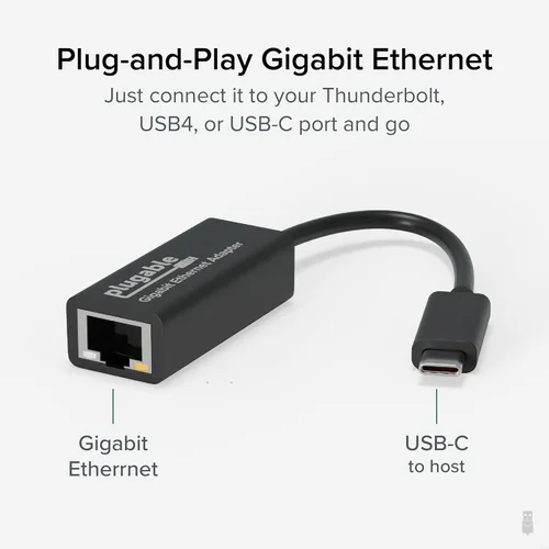 Vista 2 de Plugable Adaptador USB C a Ethernet, adaptador rápido y confiable Thunderbolt o USB C a Gigabit Ethernet, compatible con Windows, Mac, iPhone 15
