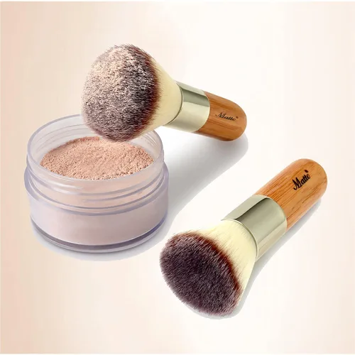 Vista 3 de Matto Bamboo Set de pinceles de maquillaje Kabuki, 2 Piezas, pincel de maquillaje para base y polvo para BB Cream mineral