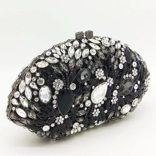 Vista 3 de Boutique De FGG Bolsos de noche de flores y embragues para mujer, bolsos formales de diamantes de imitación, bolsos de mano de cristal de boda