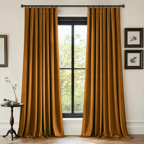 Vista 25 de ANRODUO Cortinas de terciopelo beige de 45 pulgadas de largo, opacas con aislamiento térmico insonorizado, cortinas de privacidad para oscurecer