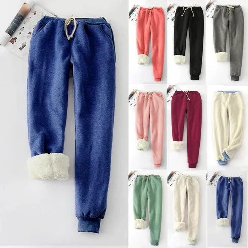 Vista 5 de Pantalones deportivos cálidos de invierno para mujer, holgados, gruesos, con forro de sherpa, talla grande, pantalones térmicos de forro polar