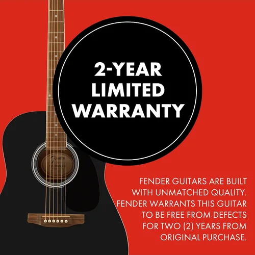 Vista 3 de Fender FA-25 Dreadnought, diapasón de nogal, golpeador negro, negro