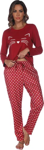 Vista 3 de Homimor Cotton Pajamas For Women, Long Sleeve Sleepwear with Long Pants, Cat Printed Pj Loungewear Sets, PJ Set for Women