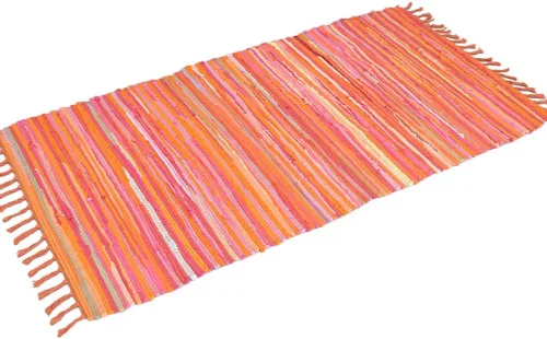 Vista 6 de Alfombra de baño de 20.0 x 30.9 in, hecha a mano, reversible, de algodón, diseño de rayas, multicolor