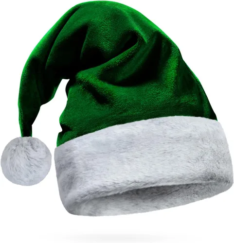 Vista 6 de Sombrero de Santa Hexonomy, Terciopelo, Borde de Piel Sintética - Suave y Cálido Peludo, Tocado de Navidad de Lujo - Adulto, Talla Única, Talla única