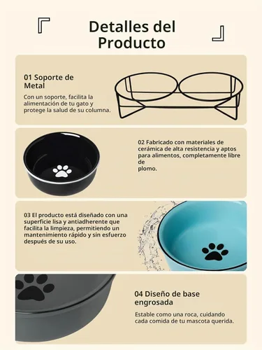 Vista 7 de GDCZ Ceramics - Cuencos elevados para gatos con soporte de metal Heighten, 15 onzas (negro)