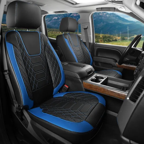 Vista 17 de FREESOO - Funda de asiento personalizada Silverado 1500/2500/3500 2014-2018, color negro custom fit, faux leather, waterproof, 5 seats, airbag