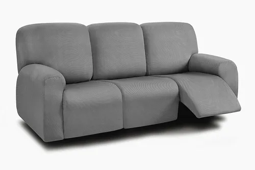 Vista 54 de ULTICOR Fundas para sofá reclinable de 8 piezas, fundas elásticas con hilo teñido para sofá reclinable de 3 cojines, gruesas, suaves y lavables Gris