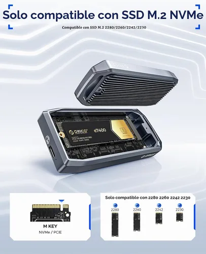 Vista 3 de ORICO Carcasa para SSD M.2 USB4 de 40 Gbps, soporta SSD M.2 NVMe de hasta 8 TB, funda de aleación de aluminio con aletas, cable USB-C a USB-A y C 2